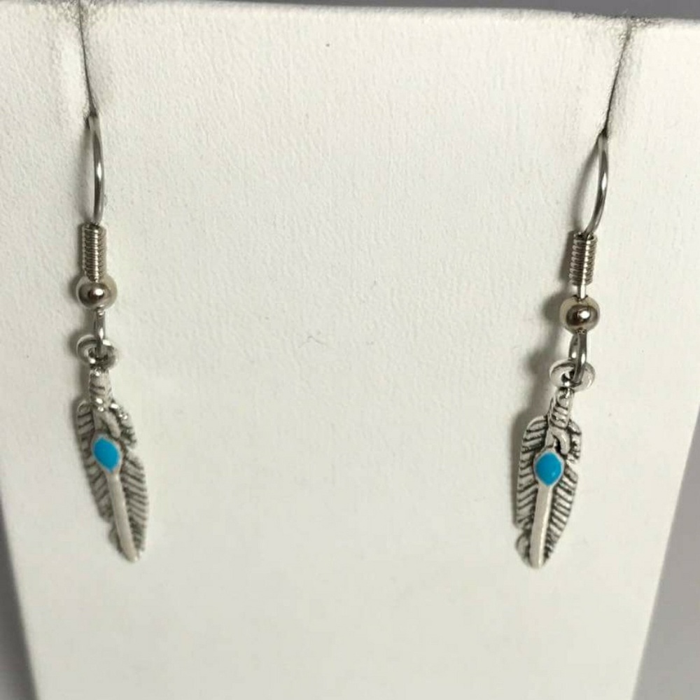 Sedalia Designs Feather with Teal Enamel Earrings