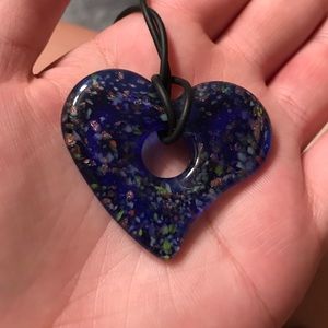 Glass heart pendent and black cord