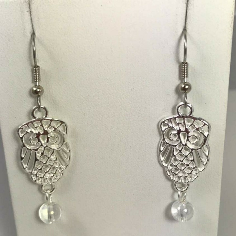 Sedalia Designs Owl With Clear Glass Bead Earrings