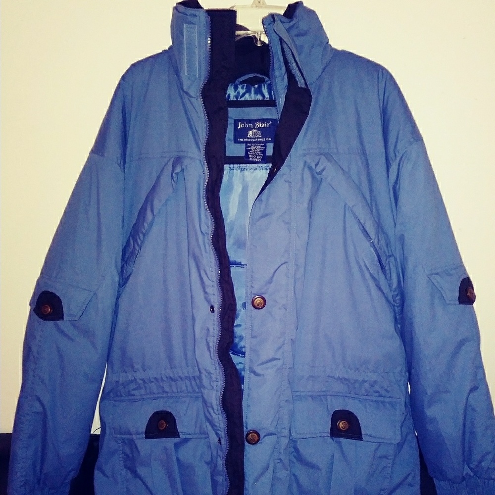 John Blair Men's Blue Winter Coat with Hood XL