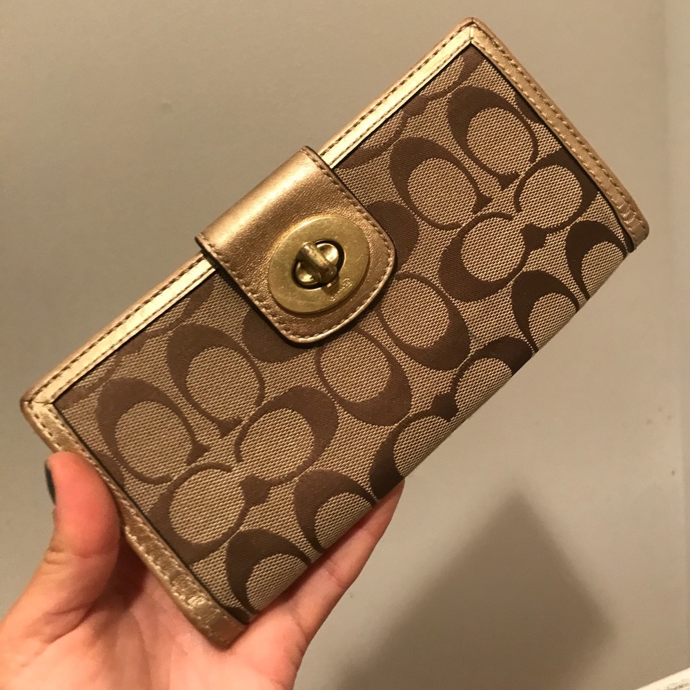 Coach wallet gold trim