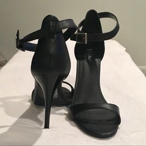 Black Leather Heeled Ankle Strap Sandal