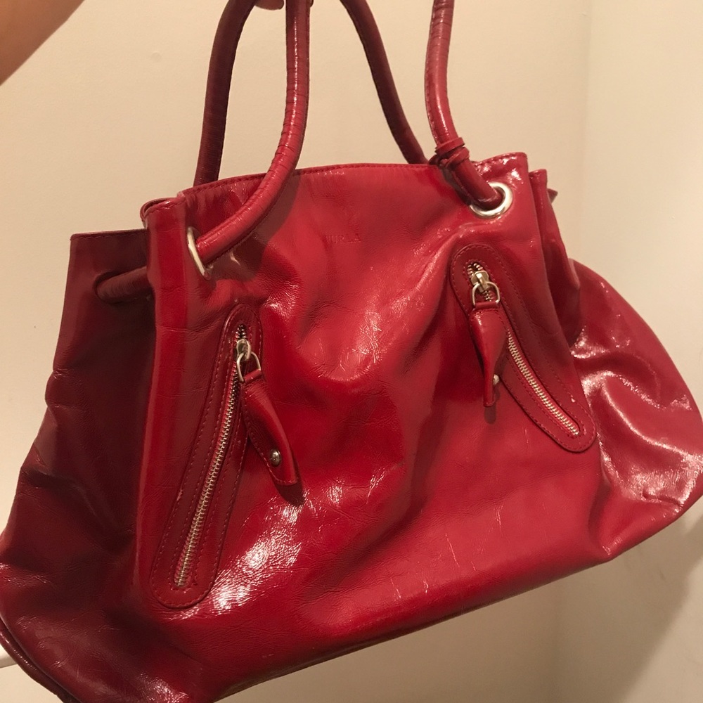 Red furla leather bag from Italy