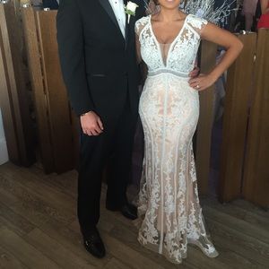 White beaded low cut gown