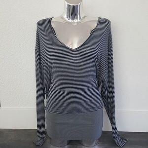 Navy White Pinstripe Melville Vneck Long Sleeve