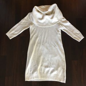 Cowl neck cream sweater dress