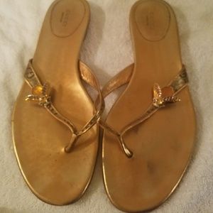 Gold gucci bumble bee flip flops