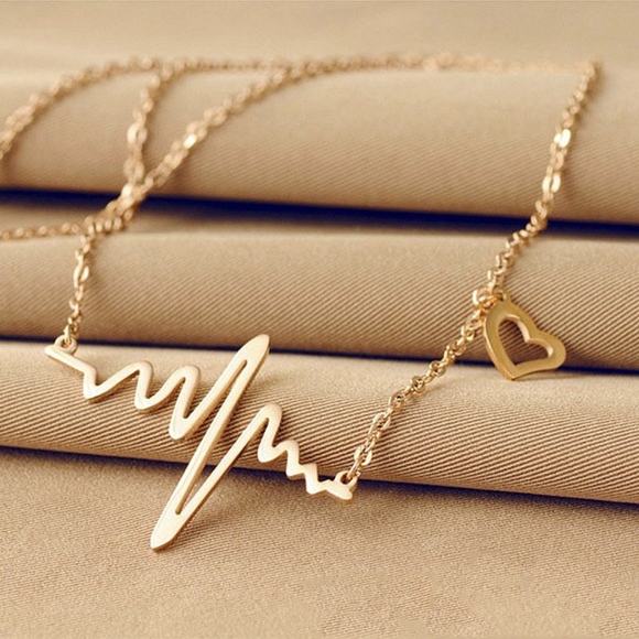 Gold Heartbeat delicate dainty pendant Necklace - Picture 2 of 5