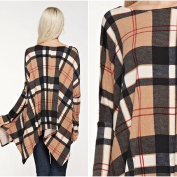 💕LAST ONE💕 Plaid Poncho Style Top - Picture 2 of 4