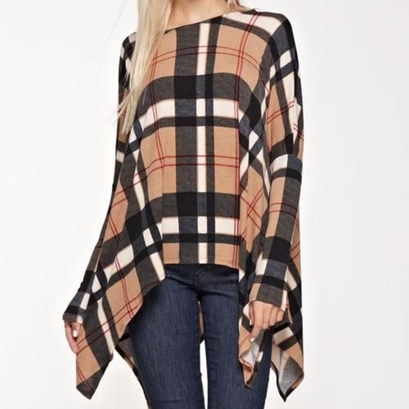 💕LAST ONE💕 Plaid Poncho Style Top - Picture 3 of 4