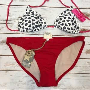 White Triangle Bikini Top w/Black Hearts NWT