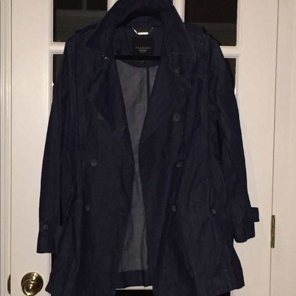 Talbots Double-Breasted Denim Trench Coat - Picture 3 of 5