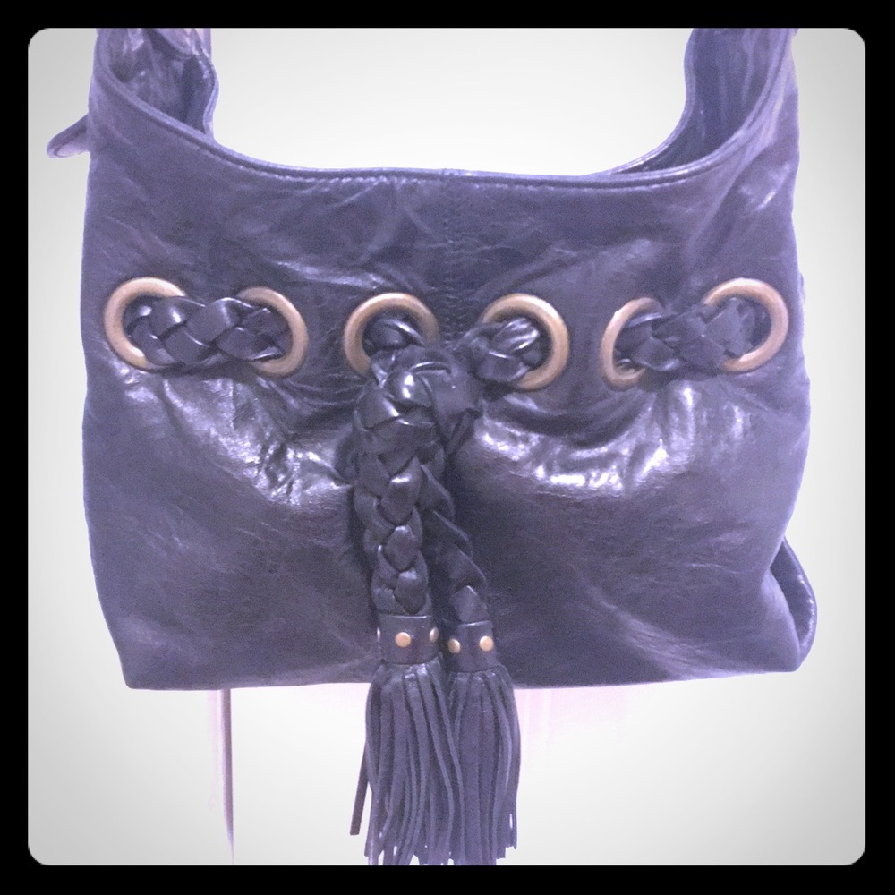 Kooba Leather Handbag with brass hardware tassels