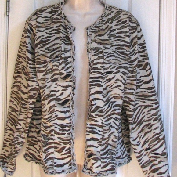 CHICO'S Tan Animal Print Jacket Unlined Open Front - Picture 1 of 7