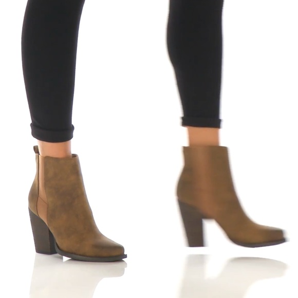 Taupe Western Chic High Block Heel Ankle Booties - Picture 4 of 7