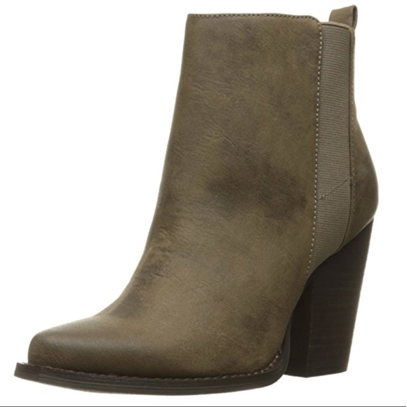 Taupe Western Chic High Block Heel Ankle Booties - Picture 5 of 7