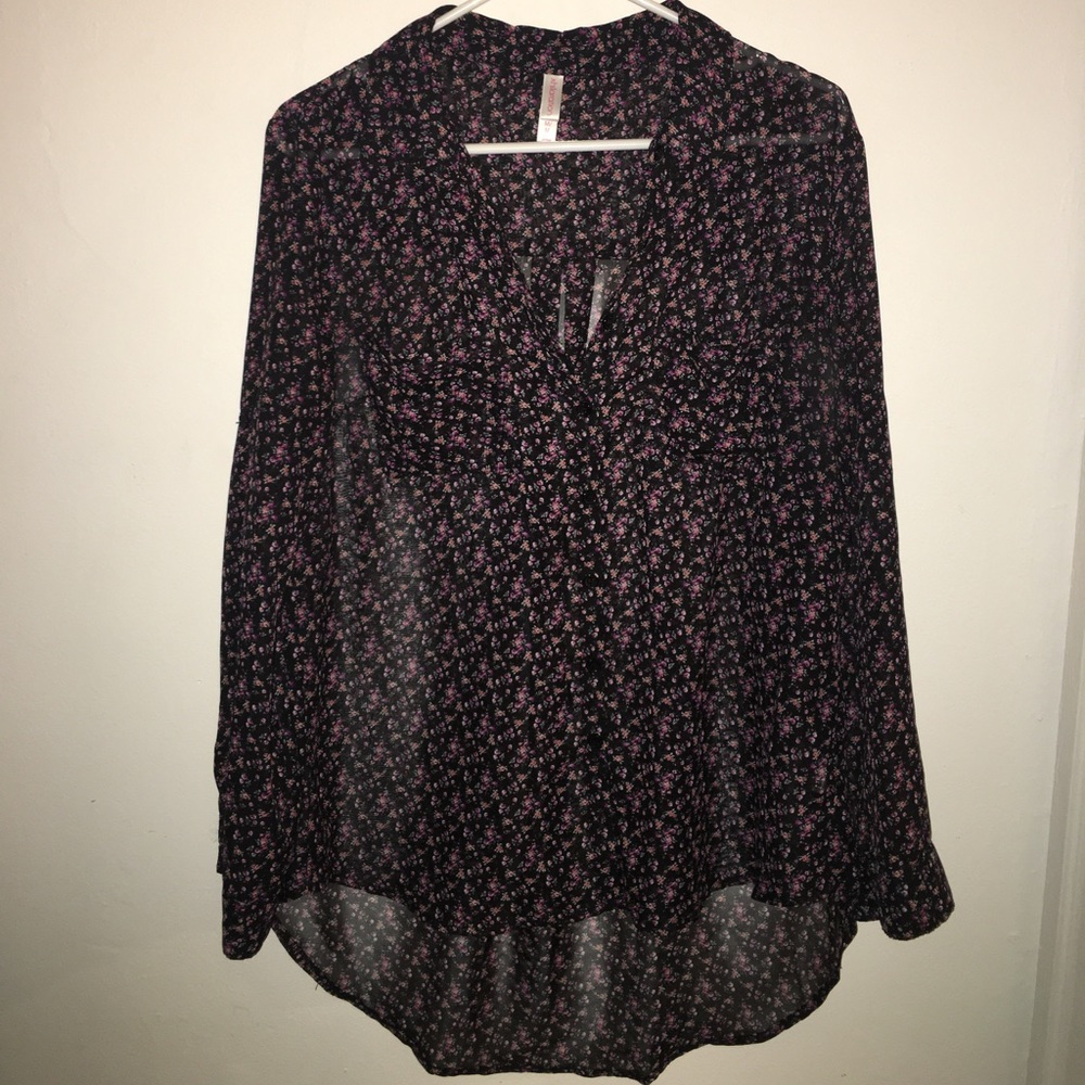 Floral sheer button up blouse