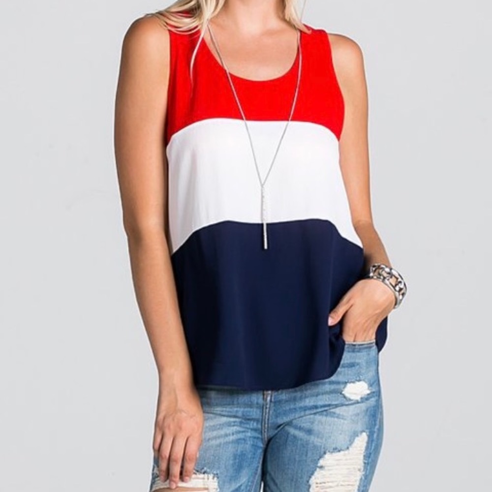 Red & Navy Color Block Top