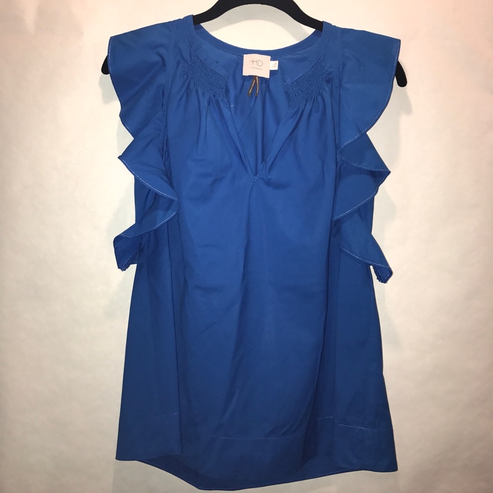 Anthropologie NWOT v-neck bright blue ruffled tank