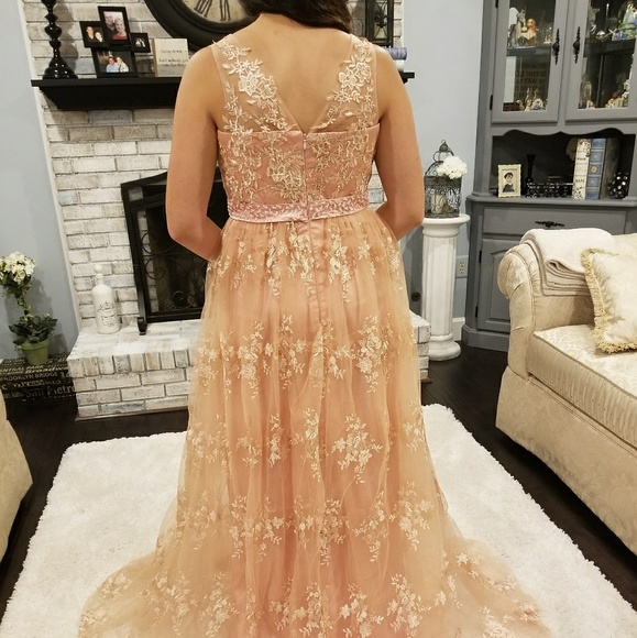 GORGEOUS Blush V-neck Gown - Picture 2 of 3