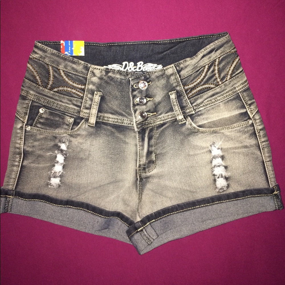 High waist faded wash jean shorts