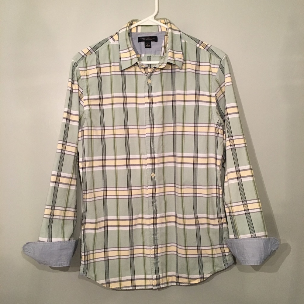 Banana Republic Green Plaid Soft Wash Shirt