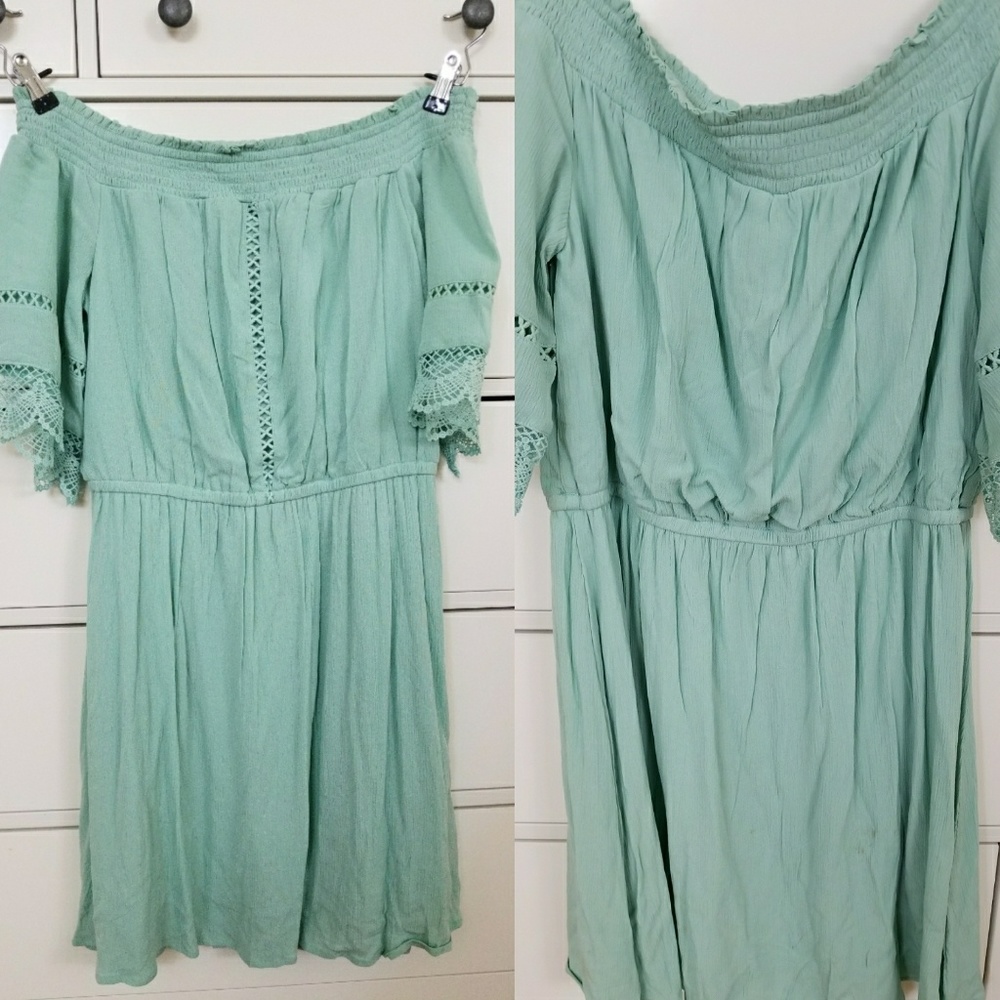 NWOT Mint/Light Aqua Off Shoulder Dress