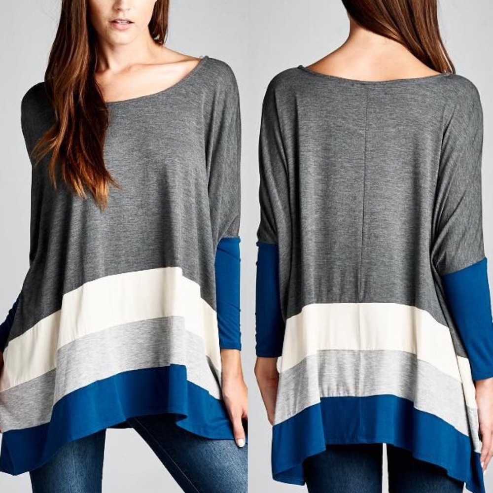 VINA Stripe Long Sleeve Top - CHARCOAL