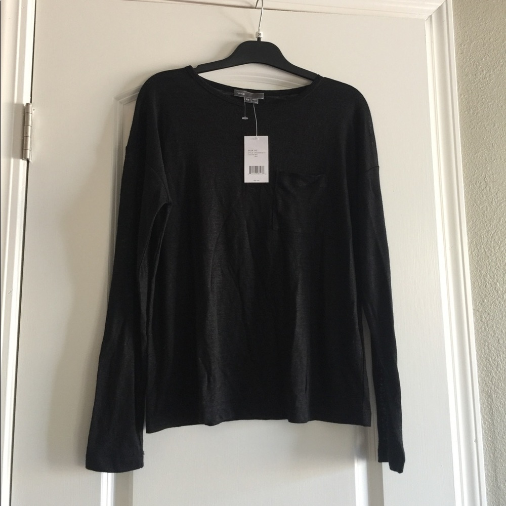 new vince linen long sleeve tee sweater pocket
