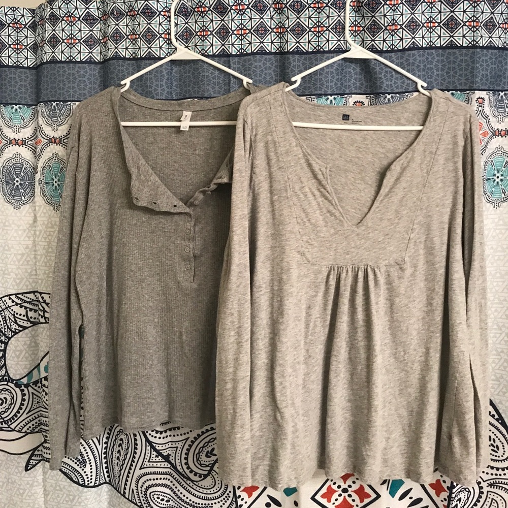 SOLD - 2 Gap Gray Long Sleeve Tops - Size XL