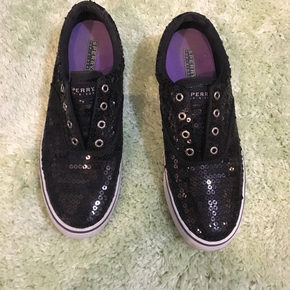 Sparkle Sequin Sperry 7.5 Black