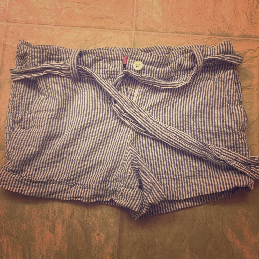Blue and white striped shorts