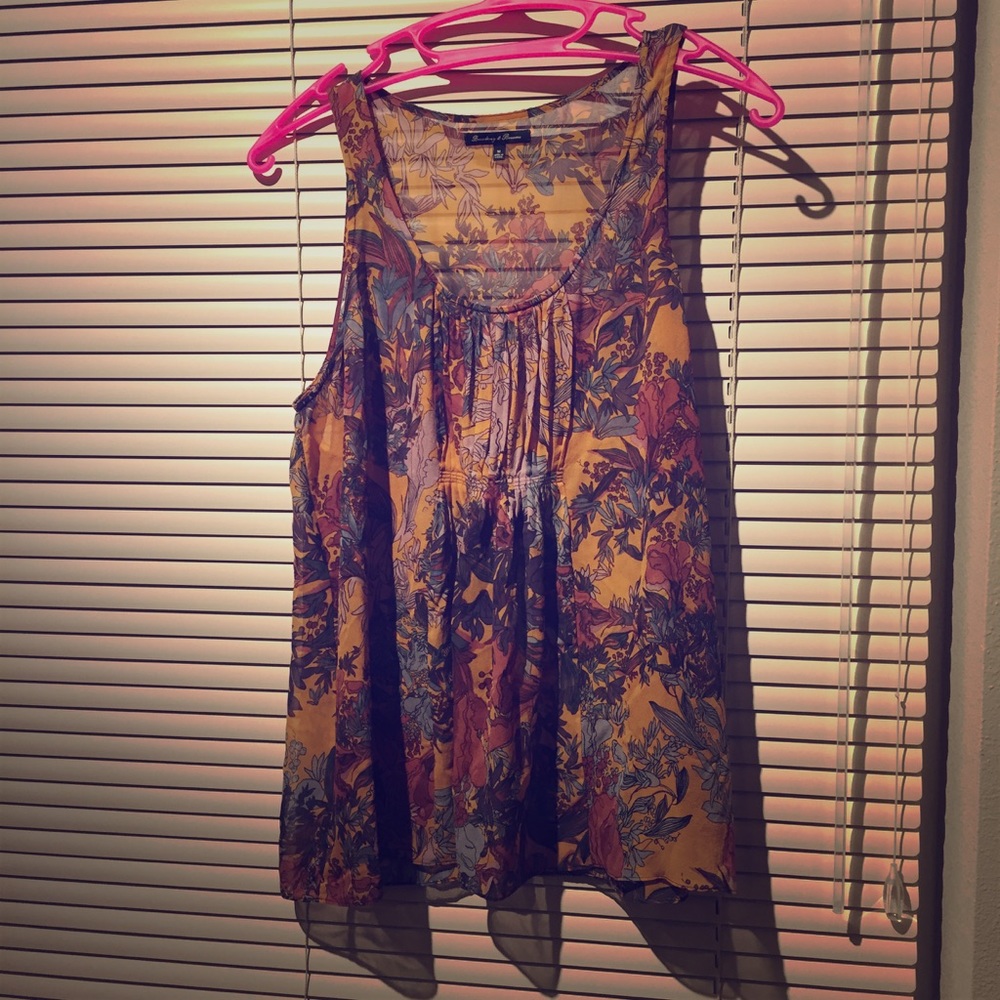 Floral silk tank with pleated detail on front