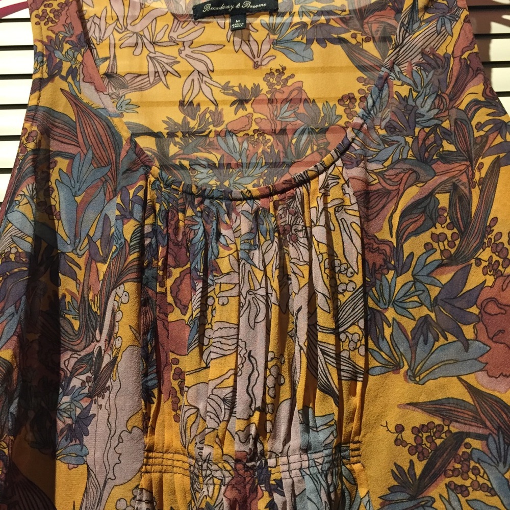 Floral silk tank with pleated detail on front