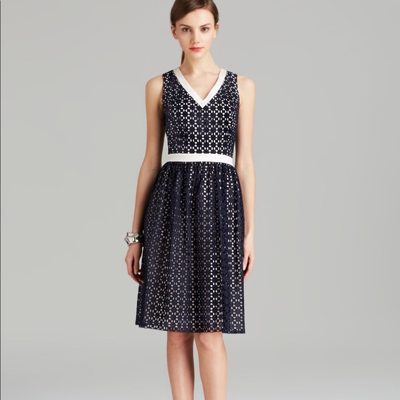 Navy Blue Lace Eyelet Dress