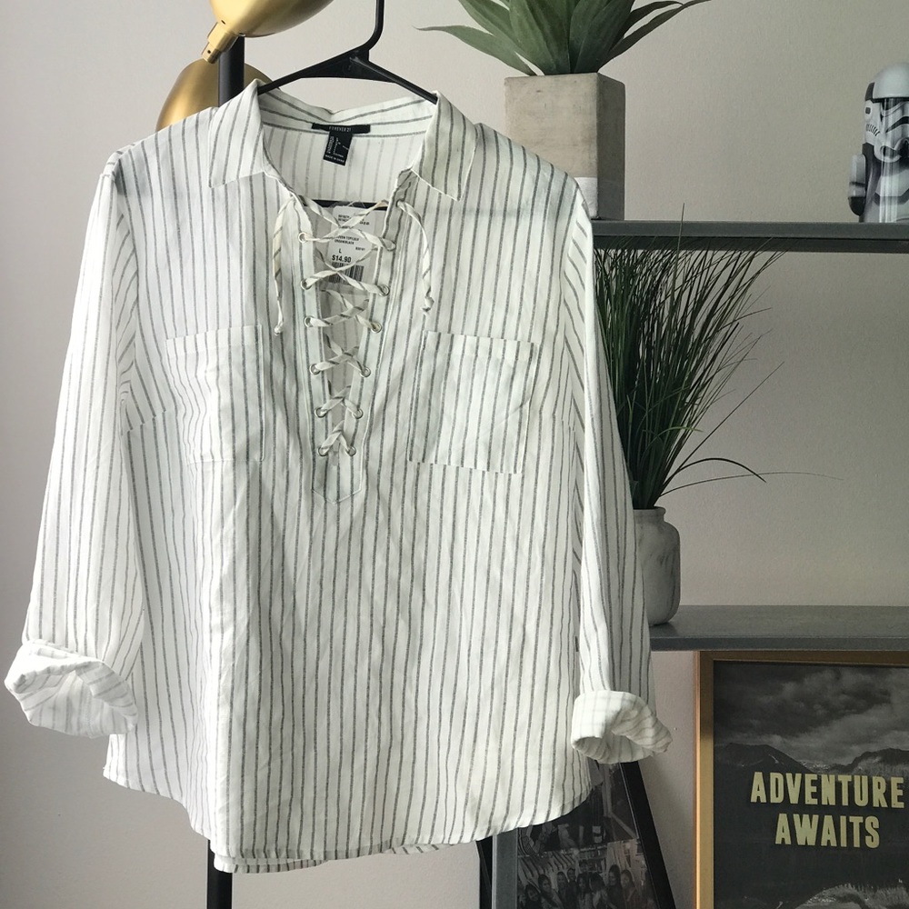 Lace up striped tunic