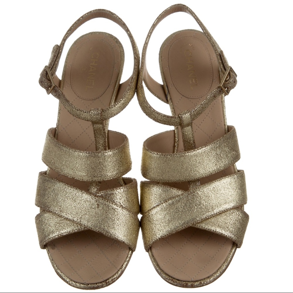 Chanel metallic multi strap sandals