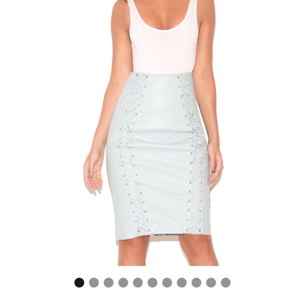 TORIOLAPOWDER BLUE VEGAN LEATHER PENCIL SKIRT