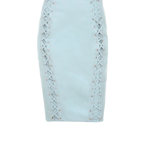 TORIOLAPOWDER BLUE VEGAN LEATHER PENCIL SKIRT - Picture 3 of 6