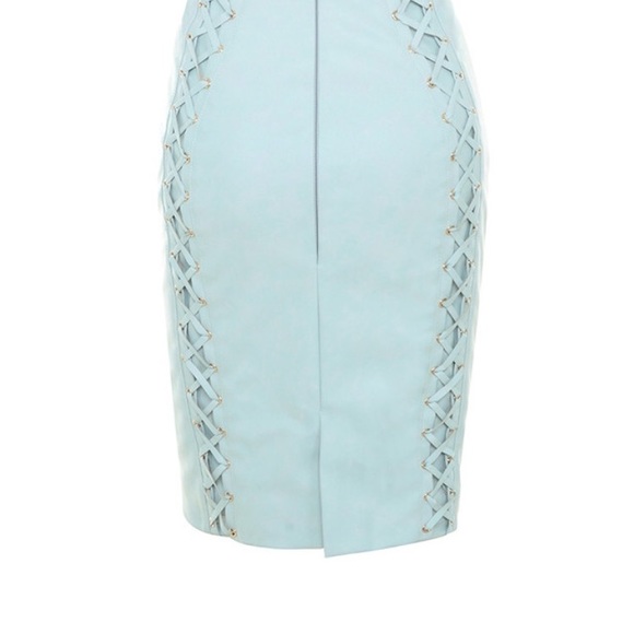 TORIOLAPOWDER BLUE VEGAN LEATHER PENCIL SKIRT - Picture 5 of 6