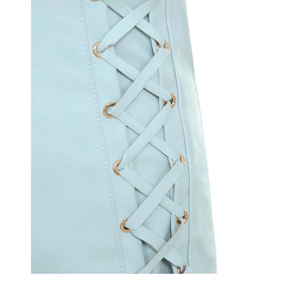 TORIOLAPOWDER BLUE VEGAN LEATHER PENCIL SKIRT - Picture 6 of 6