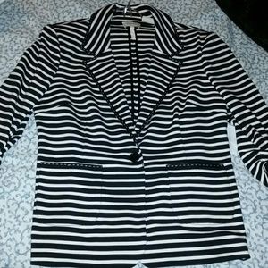 LAUNDRY SHELLI SEGAL BLACK WHITE STRIPED BLAZER