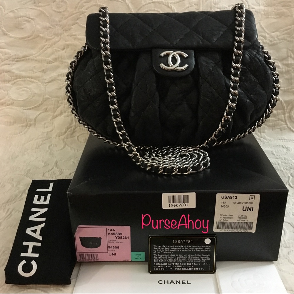Chanel Flap Medium Chain Around Black Silver Chain