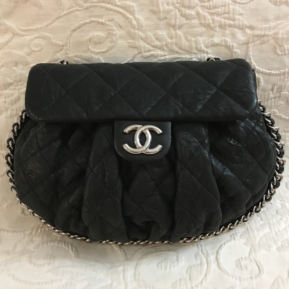 Chanel Flap Medium Chain Around Black Silver Chain - Picture 2 of 8