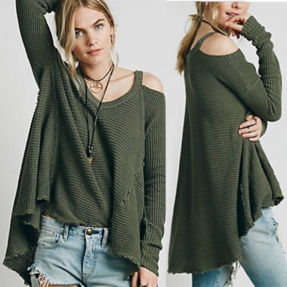 Moonshine SWEATER Cold Shoulder Thermal Green - Picture 3 of 4