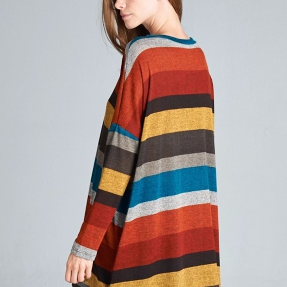 PLUS--RESTOCKED!! Striped Hacci High/Low Tunic Top - Picture 6 of 6
