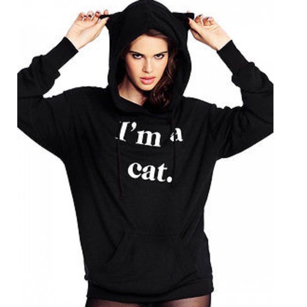 New| BLACK “I’M A CAT” HOODIE SWEATSHIRT - Picture 2 of 4