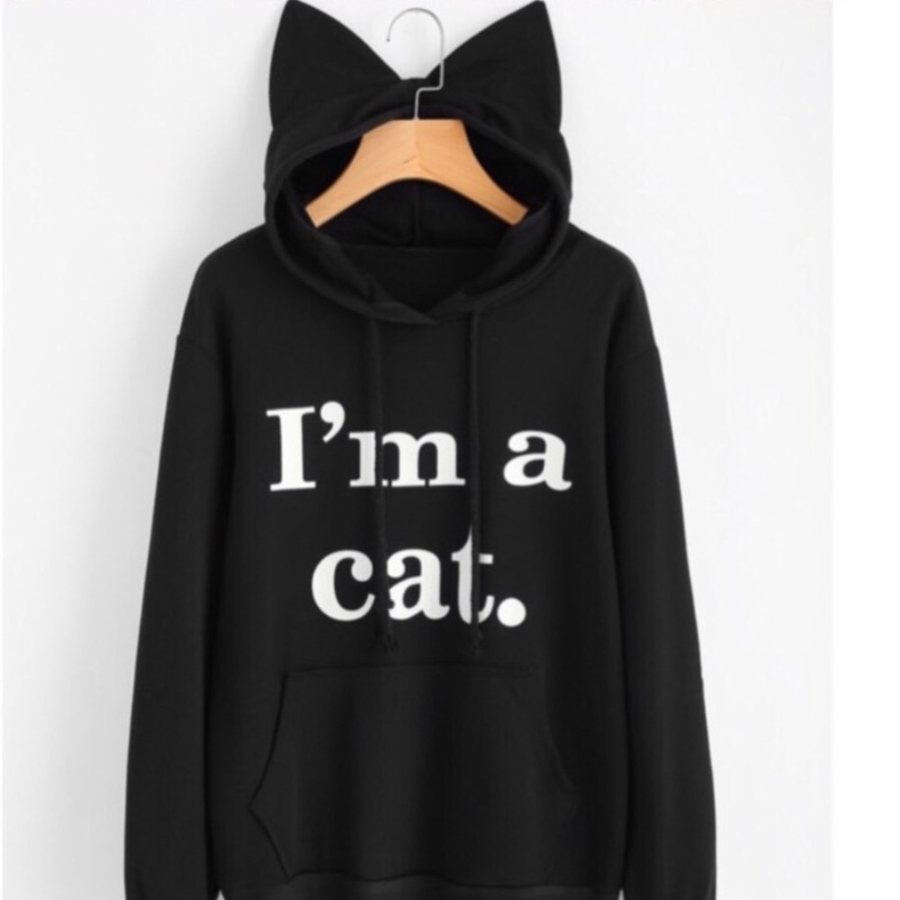 New| BLACK “I’M A CAT” HOODIE SWEATSHIRT - Picture 1 of 4
