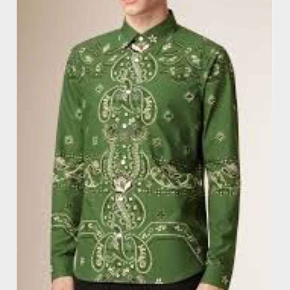 Burberry Bohemian Print Cotton Shirt Grass Green