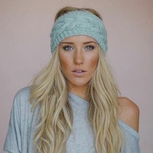 Beige crochet knit woven headband